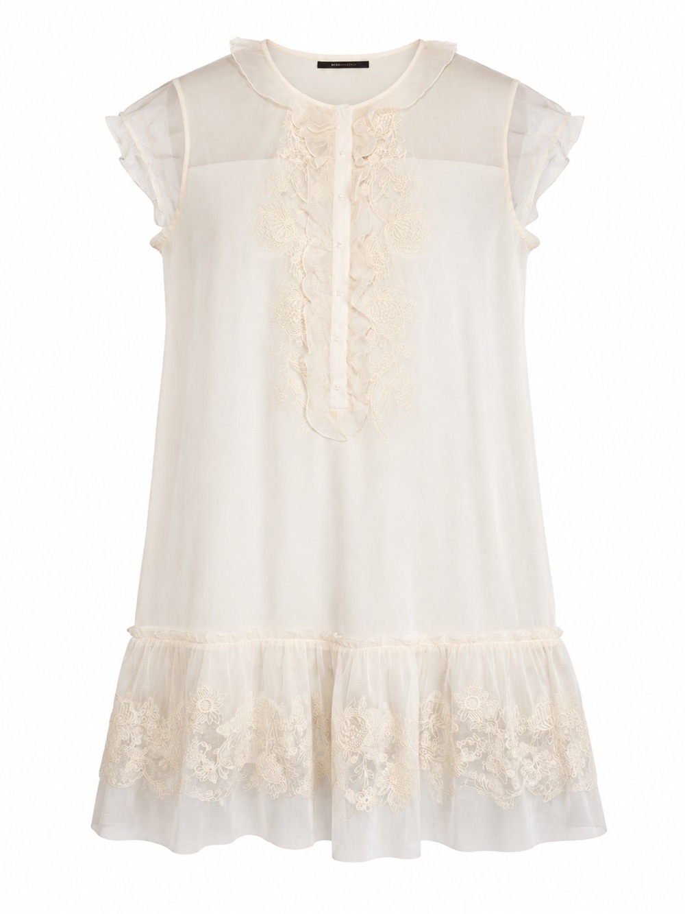 Elie Tahari Womens Ivory Lace Trim Silk-Blend Sleeveless Tunic Dress With Ruffle
